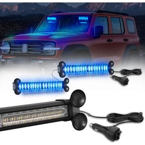 WINECO Emergency LED Strobe Traffic Advisor Lights Bar, Car Windshield Hazard Safety Warning Directional Flashing Light w/Suction Cups Split Mount for Vehicle Trucks Volunteer, 2x12inch, Blue