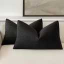 Foindtower Set of 2 Decorative Textured Burlap Linen Throw Pillow Covers Farmhouse Boho Lumbar Cushion Cover Solid Accent Pillowcase for Couch Sofa Bed Living Room Home Decor,1220 Inch,Black