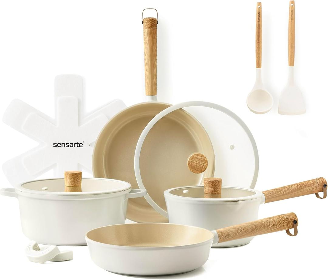 SENSARTE 13Pcs Ceramic Nonstick Cookware Set, Non-toxic Healthy Pots and Pans Set Ceramic Kitchen Frying Pans Set with Stay-cool Handle, PFAS/PTFE/PFOA Free, Dishwasher Safe, Induction Compatible