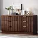 DWVO Fluted 6 Drawer Dressers, 47.5" Wide Modern Chest of Drawers, Wooden Dresser with Metal Handle, Versatile TV Stand Cabinet Table for Bedroom, Closet, Living Room, Hallway, Walnut