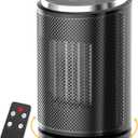 QQT 1500W Ceramic Space Heater with Thermostat, Remote Control,12H Timer,70 Oscillation - Portable Desktop Electric Heater with High-Res Touchscreen,Child Lock for Bedroom,Office, Indoor Use,Black