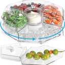 Rotating Chilled Serving Tray - 12.5" Ice Chilled Party Platter with 5 Removable Compartment and Lid, Clear Shrimp Cocktail Serving Dish with Ice Tray, Fruit Trays for Serving for Party