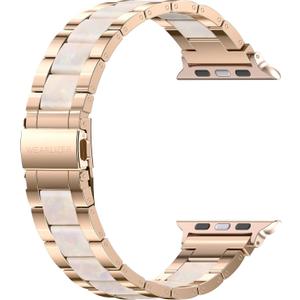 Wearlizer Compatible with Apple Watch Band 42/44/45/46/49mm Fashion Wristbands Womens, Stainless Steel+Resin Metal Replacement for iWatch Series 11 10 9 8 7 6 5 4 3 SE/Ultra 3 2 1 RoseGold/Colorful