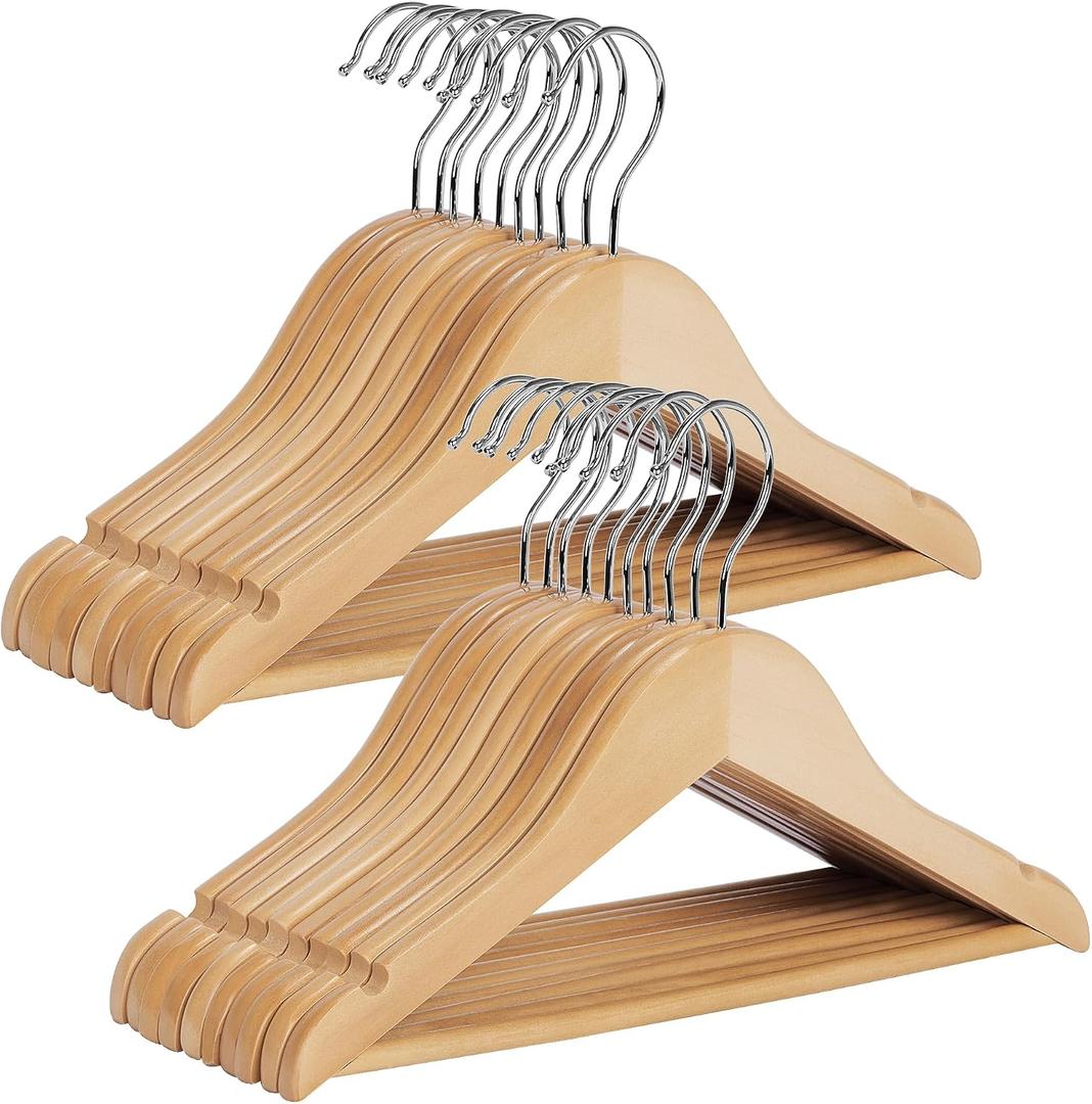 StorageWorks Baby Hangers 20 Pack, Maple Wood Clothes Organizer for Toddler, Kids Wooden Hanger with Pant Bar for Closet, Natural Maple Wood Color