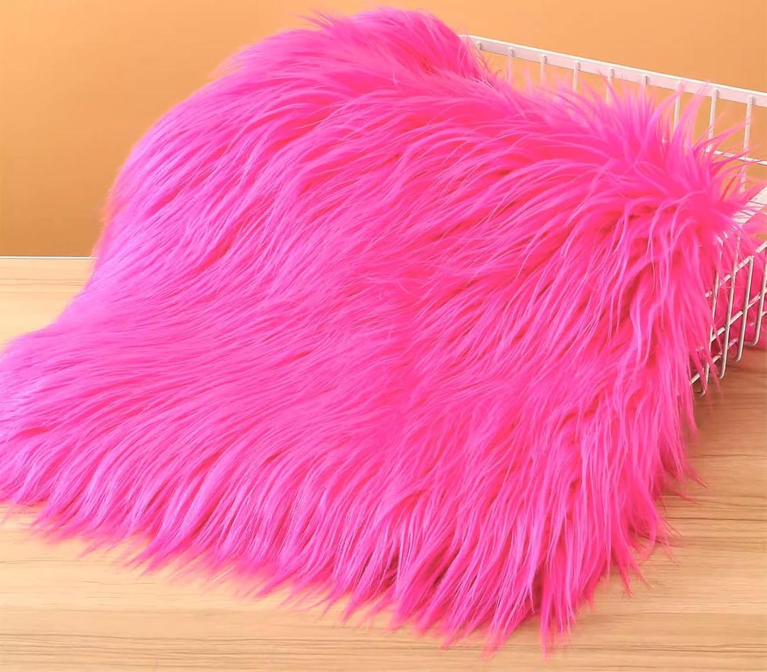 Faux Fur Fabric Square Patches for Crafts, Sewing, Costumes, Seat Pads (Hot Pink, 10 x 20 Inch)
