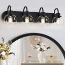 Industrial Bathroom Vanity Light 4-Light Bathroom Lights Over Mirror with Clear Glass Globe Shade and Metal Base, Matte Black Bathroom Vanity Light Fixture