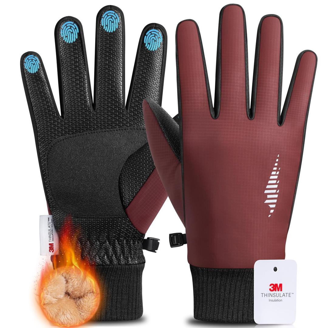 rivmount Winter Waterproof Ski Snow Warm Gloves for Women Men, Windproof Cold Weather Thermal with Touchscreen Fingers, for Running Driving Cycling Hiking Biking Outdoor Sports Daily Work, Wine Small