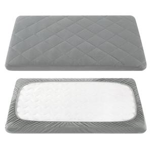 TILLYOU Pack and Play Sheet - Soft Quilted Crib Cover Pad, Toddlers Mattress Protector with 1''-3'' Deep Pocket, Thick Play Yard Playpen Sheets, Breathable Fluffy Crib Mattress Pad, 39"x27", Grey (pack n play sheet, Gray)