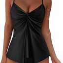 RXRXCOCO Women's Tankini Push Up Tummy Control Swimsuit Knot Front Bathing Suit, Black, L