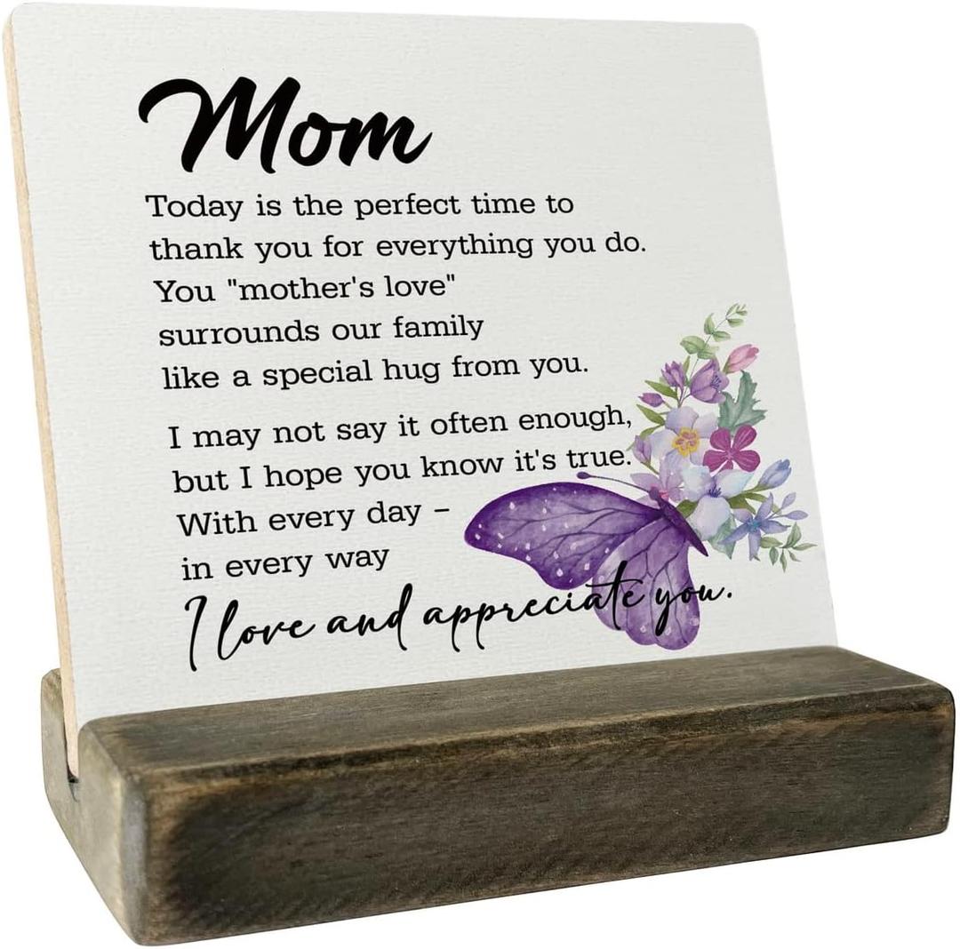 4 x Touching Poem for Mother Gifts from Daughter/ Son, Plaque with Wooden Stand, Meaningful Wood Sign Plaque Gift, Unique Gift Idea for Mom, Meaningful Gifts for Mom, Birthday Mothers Day Gift (Mothers Love 01)