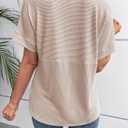 EVALESS Short Sleeve Shirts for Women Casual Spring Summer Tops Ribbed Knit Striped Womens Tops Crewneck Loose Fit T Shirts (Beige, XL)