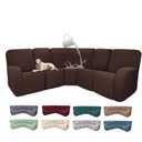 ROFASVCO 100% Waterproof Sectional Recliner Couch Covers for Reclining Couch L Shaped Corner Sectional Sofa Cover Jacquard Stretch L Shape Recliner Slipcovers (5 Seater 1 Console Cover, Dark Brown)
