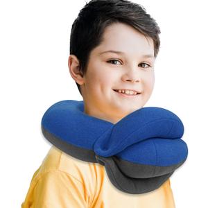 BUYUE Kids Travel Pillows for Airplane, 360 Head Support Sleeping Essentials for Boys Long Flight, Skin-Friendly Soft Neck Pillow for Traveling in Car Seat, (Small, Blue Grey, 40-90 lbs)