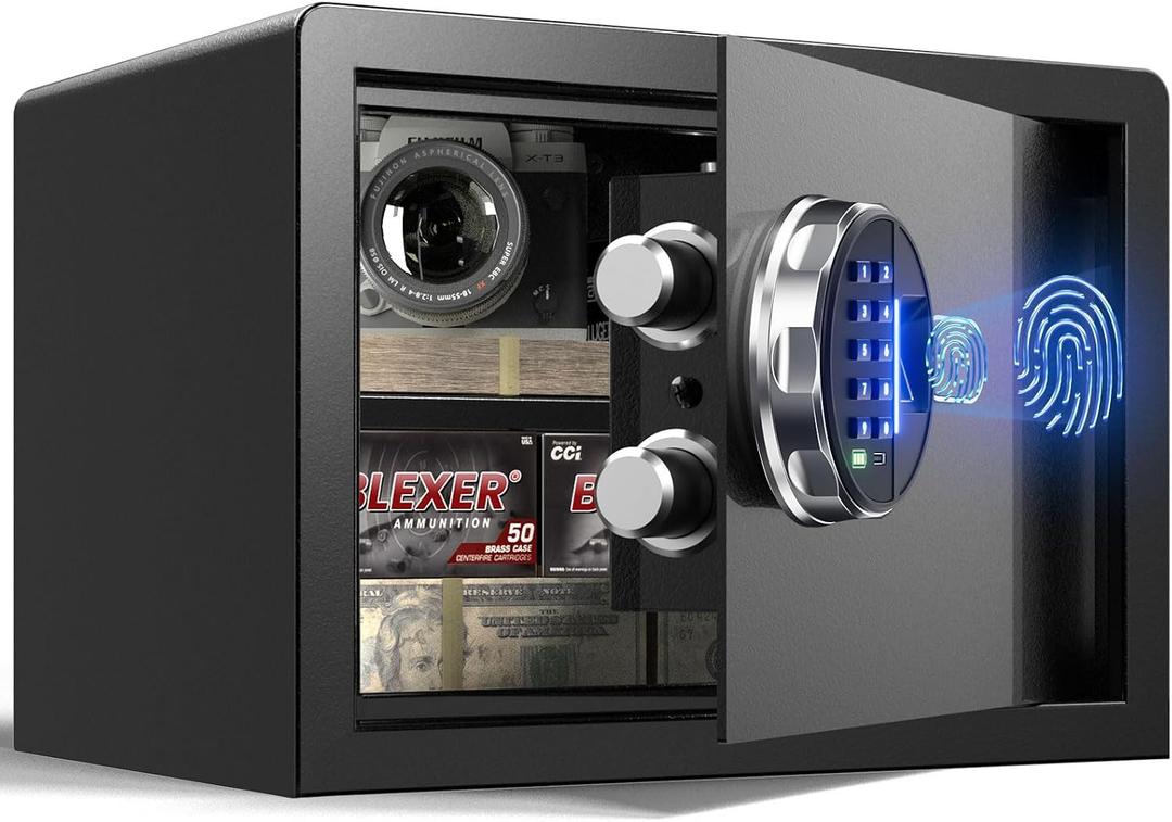 Grimtron 𝟐𝟎 𝐋𝐁 Smart Biometric Safe with Fingerprint Lock, Silent Mode, Backlit Keypad and LED Light, Small Caja Fuerte 𝐆𝐢𝐟𝐭𝐬 𝐟𝐨𝐫 𝐌𝐨𝐭𝐡𝐞𝐫‘𝐬 𝐃𝐚𝐲(9.84"H x 9.84"D x 13.78"W)