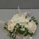 Wedding Bouquets for Bride Bridesmaid, White Champagne Artificial Roses Flowers with Ribbon Bow for Wedding Prom Church Decoration, Ceremony, Anniversary (8in)