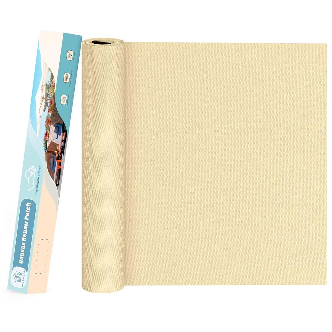 KING MOUNTAIN Canvas Repair Patch 1630 Inch Self-Adhesive Waterproof Fabric Patch for Sofas, Tents, Furniture,Tote Bags, Car Seats (Beige)