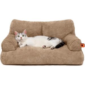 MEWOOFUN Dog Couch, Supportive Small Dog Bed for Puppy and Cats with Removable Washable Cover, Fluffy Cat Couch with Non-Slip Bottom (Camel, 26.0" L X 19.0" W X 13.0" Th)