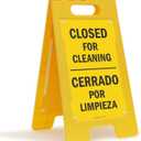 SmartSign 25 x 12 inch “Closed For Cleaning” Bilingual Two-Sided Folding Floor Sign, Digitally Printed Polypropylene Plastic, Black and Yellow, Made in USA
