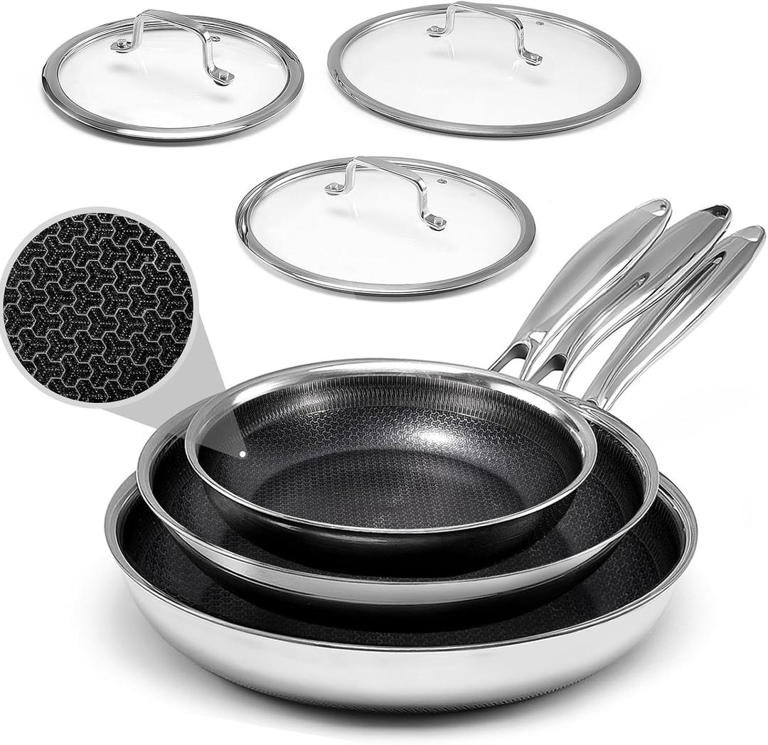 USELUCK Hybrid Non Stick Frying Pans with Lid,8/10/12 inch Frying Pan Set