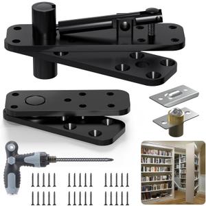 Pivot Hinge, Heavy Duty Hidden Door Hinge for Wood Secret Door, Pivot Door Hardware for Hidden Door Bookcase, 360 Degree Rotation Stainless Steel Invisible Pivot Hinge System  Black (Large)