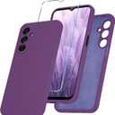 YENAPOON for Samsung Galaxy A15 5G Case, Silicone Phone Case with 1 Screen Protector, Soft Anti-Scratch Microfiber Lining, Full Body Shockproof Slim Cover, Purple