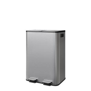 GarveeHome 2 x 8 Gallon Stainless Steel Double Trash Can with Lid for Kitchen, Large Dual Trash and Recycle Bin Combo, Step-on Kitchen Metal Garbage Cans, PP Inner Buckets, Liner Rim, Silver