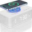 Digital Alarm Clock White Noise, Loud Digital Alarm Clocks Bedrooms, Alarm Clock Speaker Wireless Charger AUX USB Bluetooth Speaker 12/24H Dual Alarm Snooze Adjustable Brightness, White