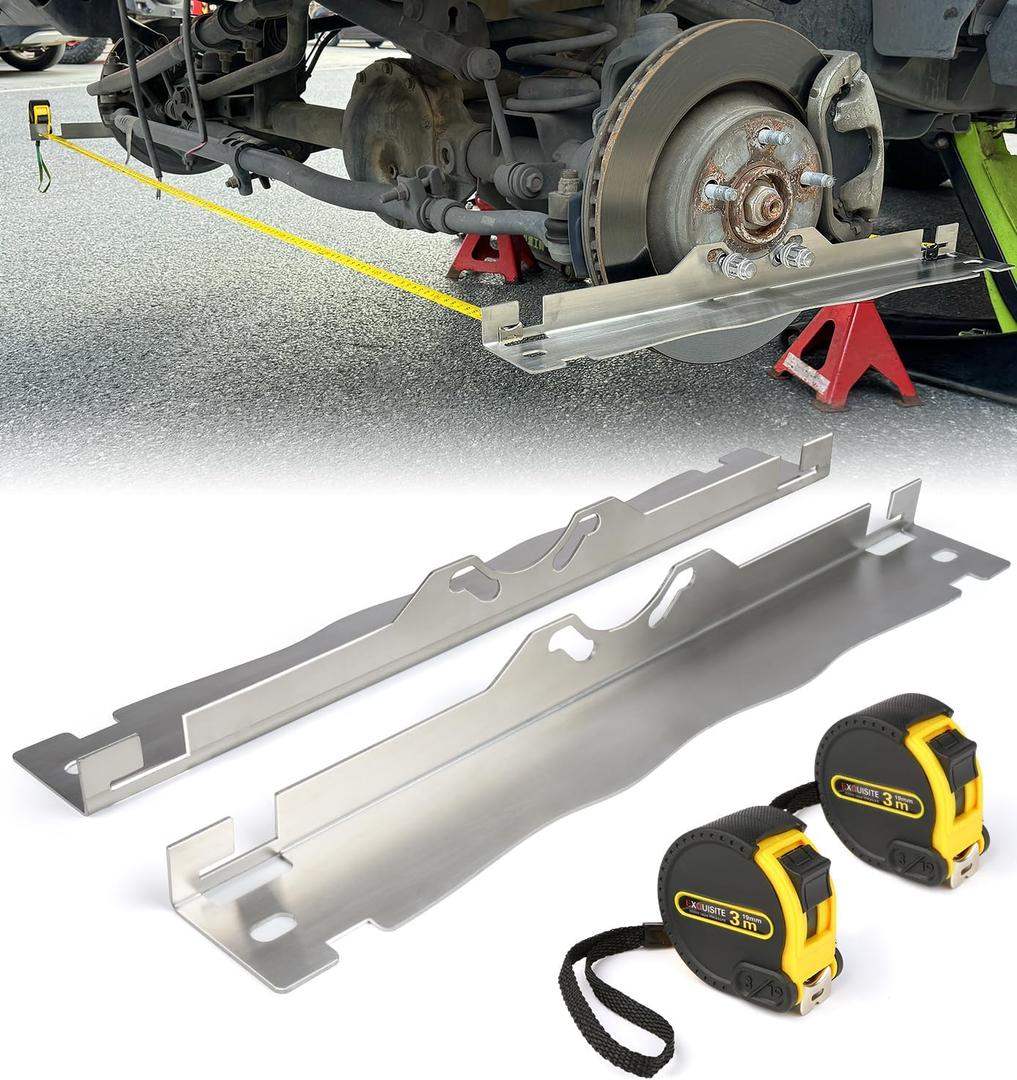 Heavy Duty Toe Alignment Tool Plates with Tape Measures, Upgrade Stainless Steel Wheel Alignment Tool Plate with Hanging Holes for Easy Wall-Mounted Storage, Silver