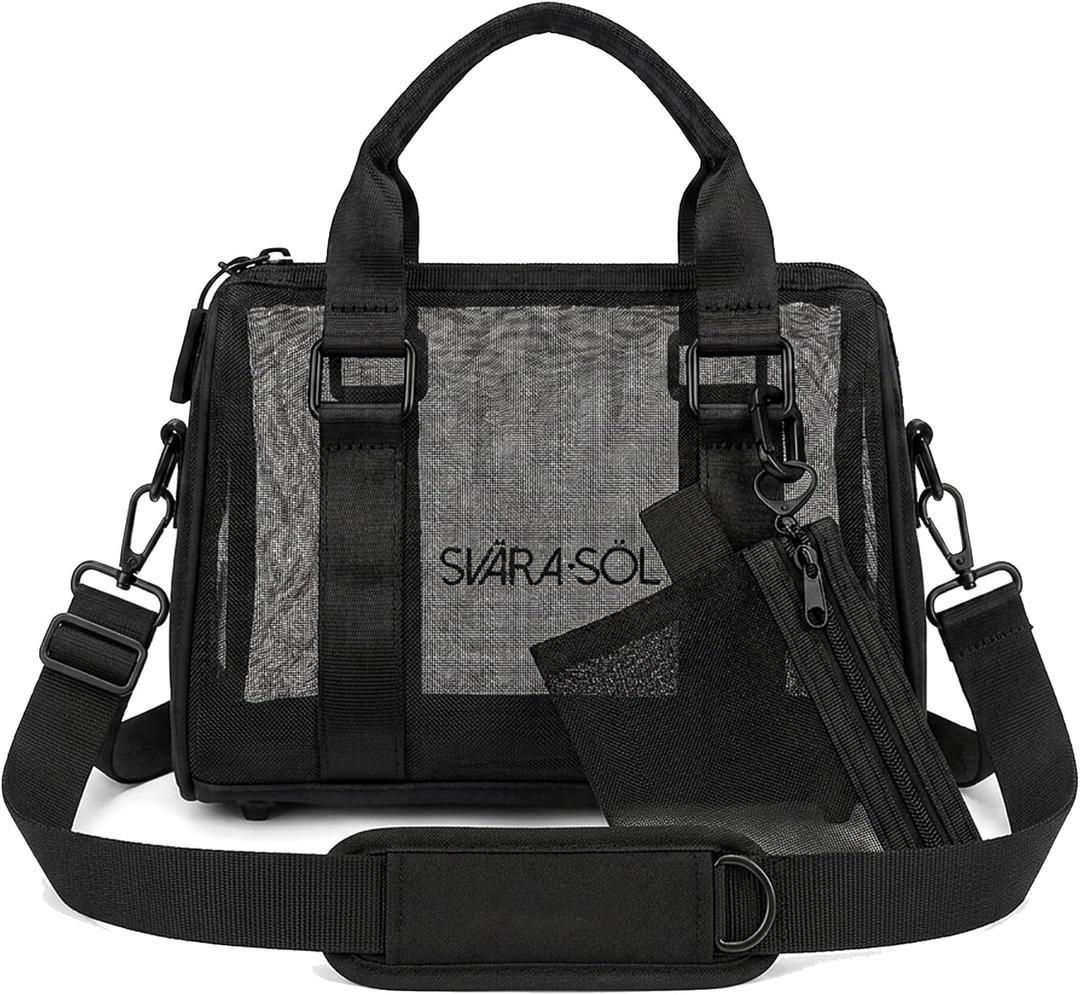 Black Mini Mesh Duffle Bag w/ Coin Purse, Adjustable Strap & Handles Travel | Mesh Duffel with Adjustable Shoulder Strap, Top Handles, and Attached Coin Purse. Ideal for Gym, Travel, And Daily Use