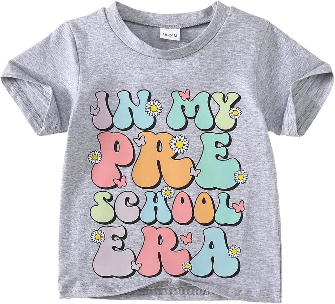 Toddler Girl Summer Clothes First Day of School Outfits in My Pre School Era Shirt (Green)