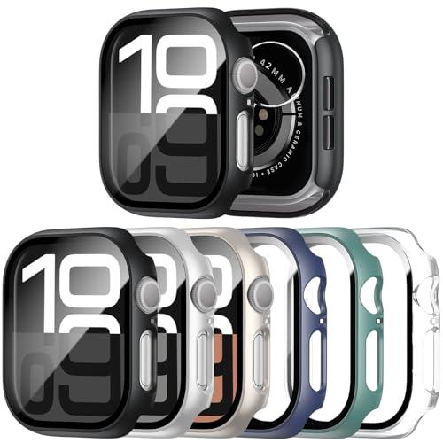 JERXUN 6 Pack Case with Tempered Glass Screen Protector for Apple Watch Series 11 Series 10 46mm, Ultra-Thin Scratch Resistant Full Protective Hard PC Bumper Cover for Apple Watch 46mm