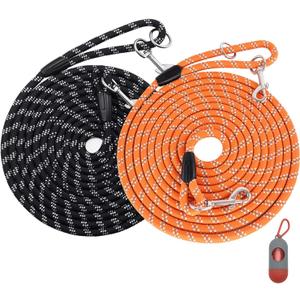 2 Pack Dog Leash for Dog Training 30FT Long, Dog Rope with Reflective Thread for Large Medium Small Dogs, Dog Tie-Out Cable Lead for Hunting, Camping&Backyard