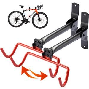 PHUNAYA Wall Mount Bike Rack,Bike Hanger Horizontal,Bicycle Holder Heavy Duty,Garage Bike Storage,Garage Organization Bicycle Hook with Rubber,Foldable and Adjustable Angle(2 pack)