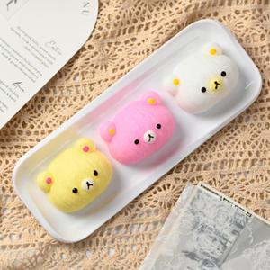 3Pcs Handmade Taba Squishy Soft Cookie Toys Stress Relief fufu Squishy Pink Cookie Dessert Fidget Kawaii Mochi Sensory Toys (3Pcs Bear)