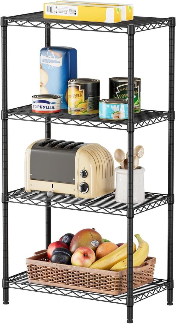 SINGAYE 4 Tier Storage Rack Wire Shelving Unit Shelves Metal for Pantry Closet Shelve Organization Kitchen Laundryroom 800Lbs Capacity 24" D x 14" W x 48" H Black, 4 Tier 14"dx24"wx48"h