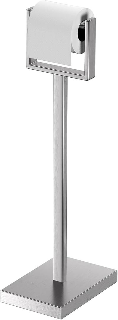 Nickel Toilet Paper Holder StandStainless Steel Toilet Paper Holder Free StandingStable Weighted Base Floor Tissue Roll Holder for BathroomModern Pivoting Toilet Paper Stand