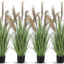 Jexine 4 Pcs Pampas Grass Potted Plants 4 ft Tall Artificial Grass Potted Artificial Greenery Floor Plants Tall in Pot for Housewarming Gift House Garden Bathroom Lobby Outdoor Decoration (Greeny)