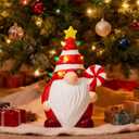 RM ROOMERS Lighted Christmas Gnome, 7.48" Candy Theme LED Elf Figurine with Multicolor Lights Pre-lit Ceramic Xmas Tree Decor for Table Centerpiece Mantel Home Indoor