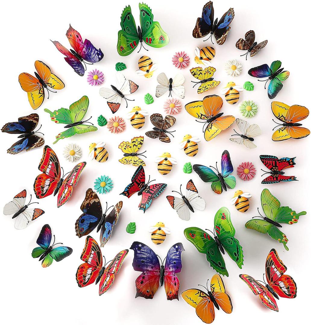 50 Pieces Refrigerator Magnets Butterfly Fridge Magnets Daisy Flower Fridge Stickers Green Leaf Refrigerator Stickers Decorative Bee Magnets Colorful Magnetic Decors for Refrigerator Cabinet Decors