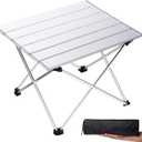 Grope Small Folding Camping Table with Aluminum Table Top, Beach Table for Sand with Carrying Bag,Prefect for Outdoor,Picnic,BBQ,Cooking,Festival (Silver)
