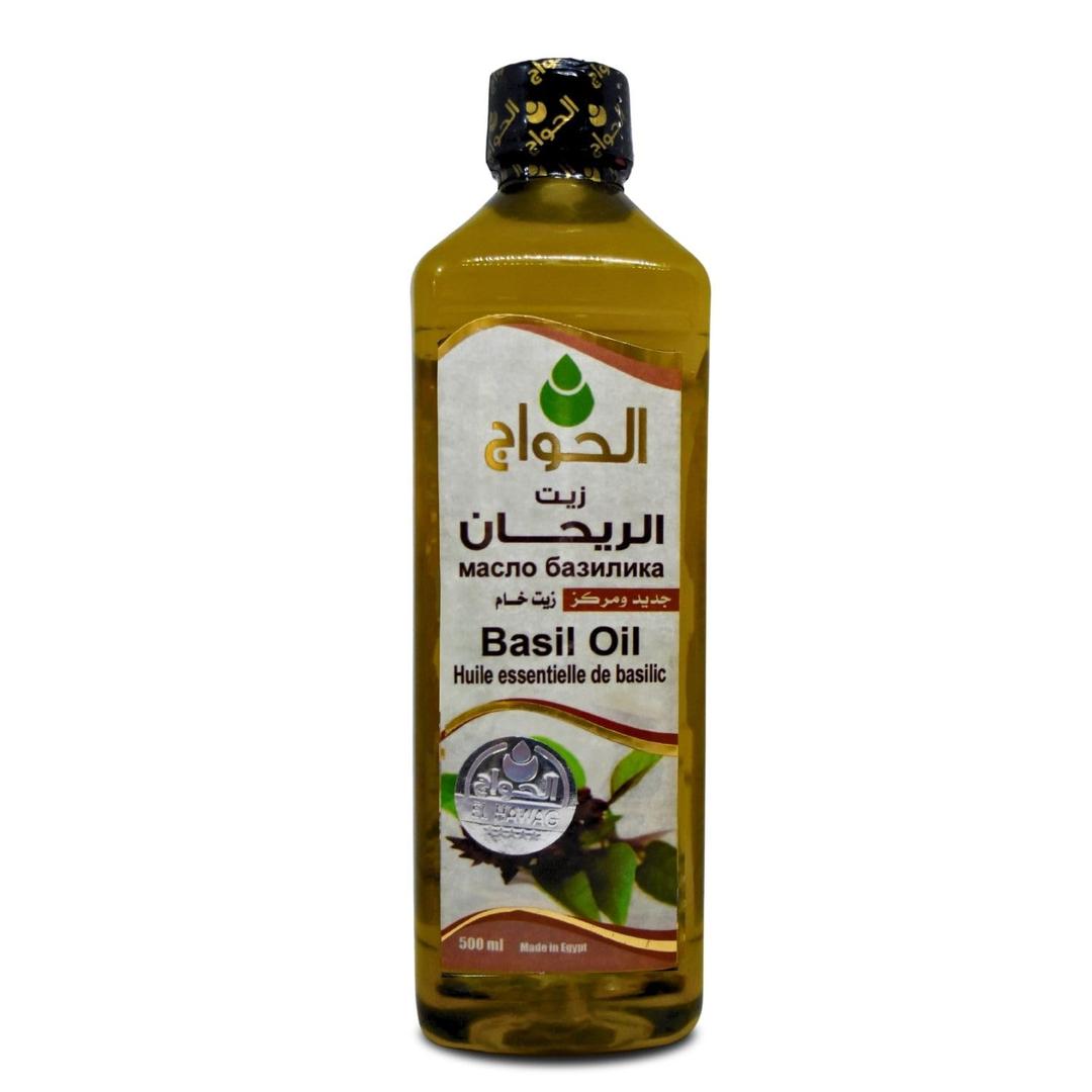 Pure & Natural Basil Oil Al Hawaj Elhawag Cold Pressed El Hawag Concentrated Crude Perfect Rich Herb Egyptian Herbals Arab Herbal Herbs No Additives ( 1 Pack = 17.64 oz / 500 ml ), Expiration Date: 03-24-2026
