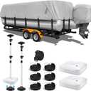 1200D Pontoon Boat Cover with Support Poles 2 Pack, Heavy Duty Pontoon Boat Cover, 21-24 ft Boat Cover for Pontoon with Motor Cover, Adjustable 16 Tie Down Straps,Light Gray