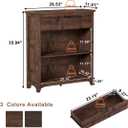 BON AUGURE Rustic Bookshelf Bookcase, Wood Book Shelf with Drawer, 3 Tier Book case for Small Space, Low Book case for Living Room, Home Office, Bedroom (Rustic Oak)