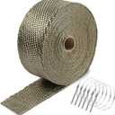Titanium Exhaust Heat Tape Wrap, 2x 50 Ft, Motorcycle Fiberglass Heat Shield Tape With Stainless Ties