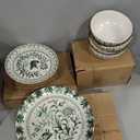Fitz and Floyd Sicily Green 12 Piece Dinnerware Plate Bowl Set, Service for 4
