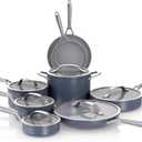 Ninja Ceramic Pro 14-Piece Cookware Set, Non-Stick Pots & Pans Set with Glass Lids, PTFE Free, Ceramic Coated, Oven Safe, All Stovetops & Induction Compatible, Midnight Blue, CW39014MM