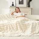 Cozy Bliss Fluffy Faux Fur Throw Blanket for Couch, Warm Cozy Soft Cream White Throw Blankets for Sofa Bed Living Room, 50x60 Inches