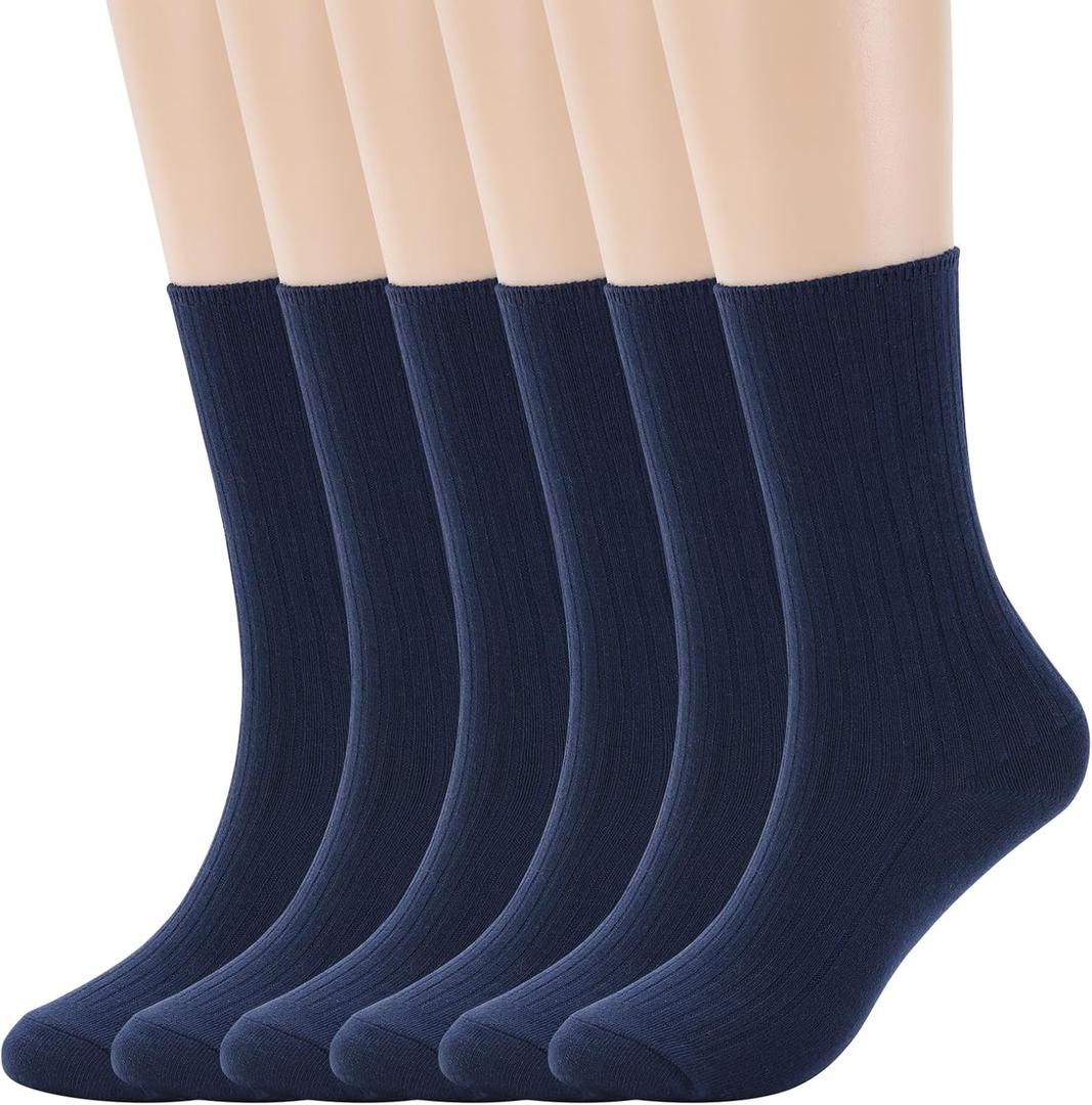 Women's Casual Cotton Crew Sock 3-Pack Basic Pure Color Soft Comfort Socks (Blue) Size 5-7