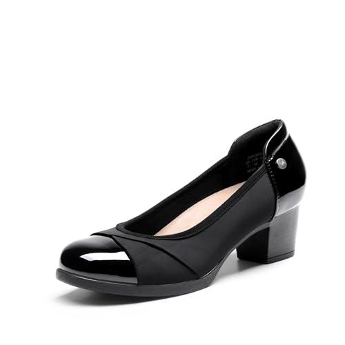 DREAM PAIRS Women's Pumps Low Chunky Block Closed Toe Shoes Work Comfortable Heels Round Toe Dress,Size 8,Black,DWUMPU2507
