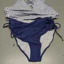 Blooming Jelly Womens High Waisted Bikini Sets Drawstring Tummy Control Swimsuits Crisscross Tie Back Bathing Suit (Large, Stripe Blue)